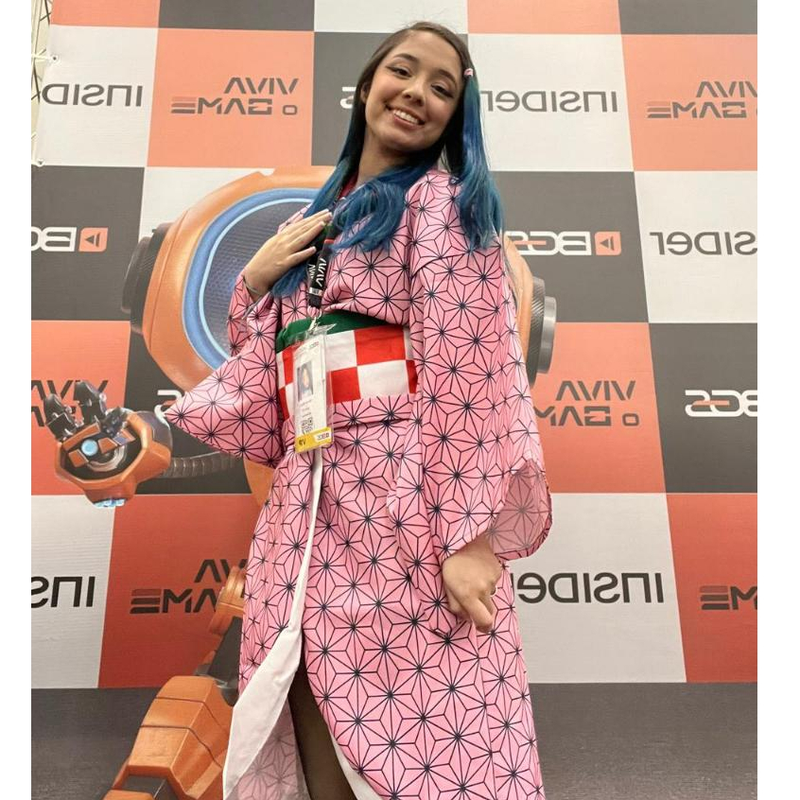 Kimono + Faixa Nezuko Manto Demon Slayer Jaleco Anime Kimetsu no Yaba Capa Geek Unissex quimono Rosa