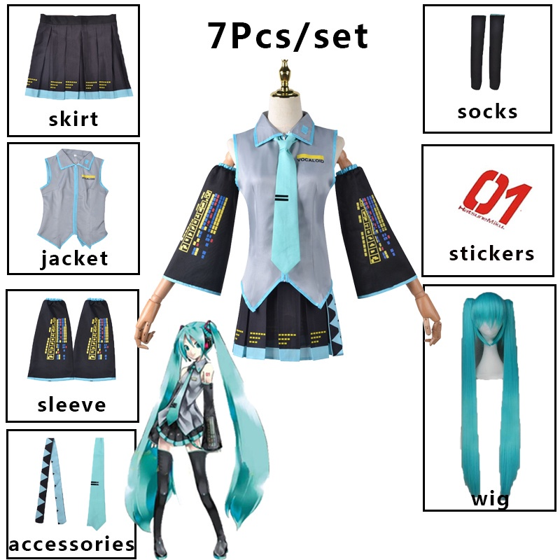 Miku Cosplay Hatsune Vestido De Fantasia Conjunto Completo De Halloween Adulto Feminino Para Mulheres