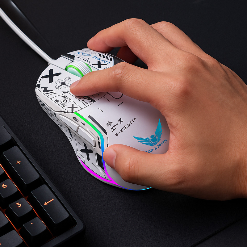 Mouse Gamer com Fio RGB Estilo Cyberpunk 16000 DPI 7 Botõe