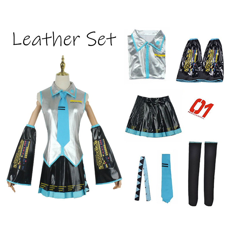 Hatsune Miku Cosplay Traje Para Mulheres Adulto Couro Pano Colete Camisa Saia Conjunto Vocaloid Anime Japonês Roupa De H