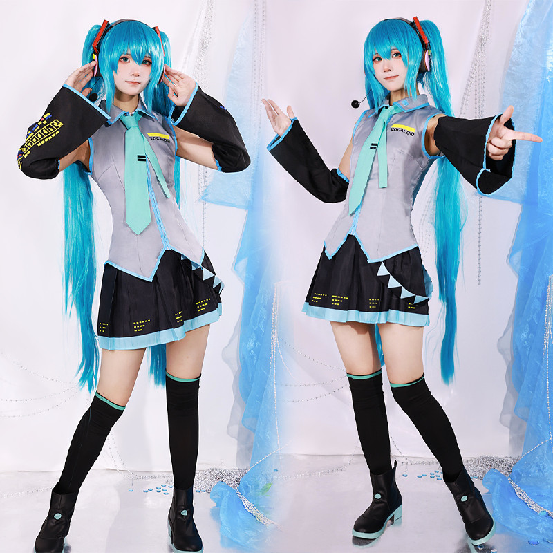Hatsune Miku Cosplay Traje Para Mulheres Adulto Couro Pano Colete Camisa Saia Conjunto Vocaloid Anime Japonês Roupa De H